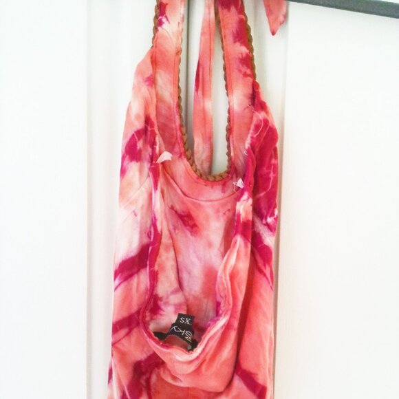 Sky Halter Fringed Tie Dye Sunset Maxi Dress - Picture 5 of 6